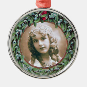 CHRISTMAS CROWN WITH MISTLETOES PHOTO TEMPLATE METAL TREE DECORATION