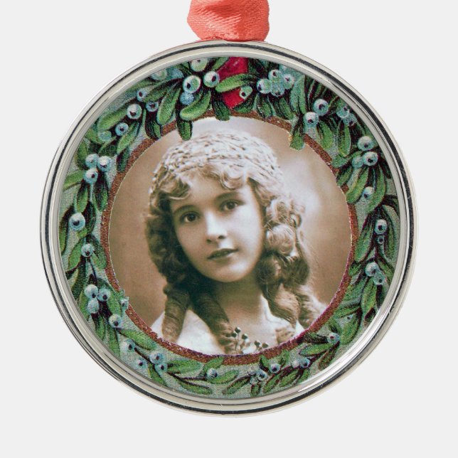 CHRISTMAS CROWN WITH MISTLETOES PHOTO TEMPLATE METAL TREE DECORATION (Front)