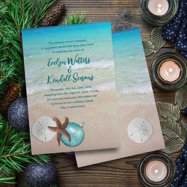Christmas Cruise Wedding Starfish Ornament  Invitation (Creator Uploaded)