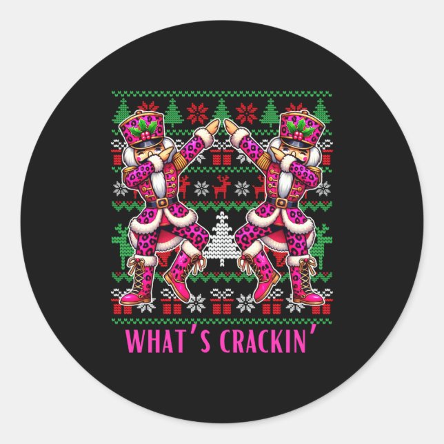 Christmas Crushing It Nutcracker - Funny Retro Ugl Classic Round Sticker (Front)