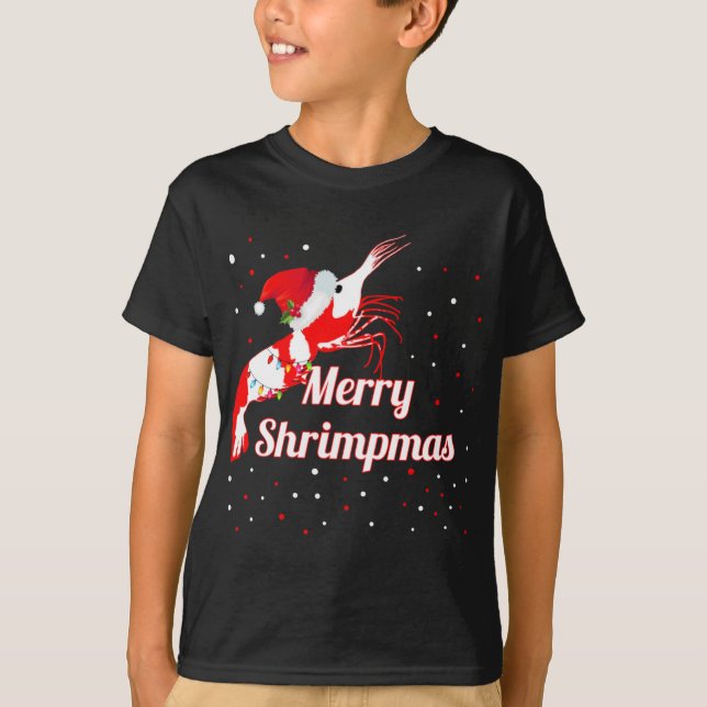 Christmas Crystal Cherry Shrimp Santa Hat Holiday  T-Shirt (Front)