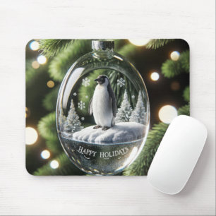 Christmas Crystal Ornament With Penguin Mouse Mat