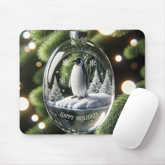 Christmas Crystal Ornament With Penguin Mouse Mat (With Mouse)