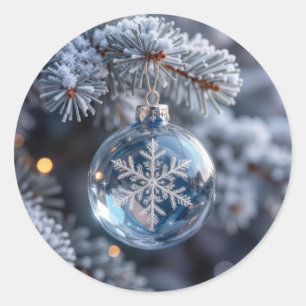 Christmas Crystal Snowflake Ornament Classic Round Sticker