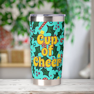 Christmas Cup of Cheer Turquoise Insulated Tumbler