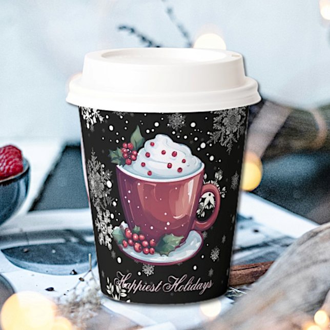 Christmas Cup of Hot Chocolate | Black Paper Cups (Christmas Cup of Hot Chocolate Paper Cups)