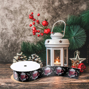 Christmas Cup of Hot Chocolate   Black Satin Ribbon