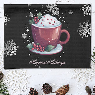 Christmas Cup of Hot Chocolate   Black Tea Towel