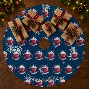 Christmas Cup of Hot Chocolate Blue Fleece Tree Skirt