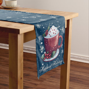 Christmas Cup of Hot Chocolate Blue Medium Table Runner