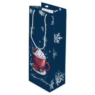 Christmas Cup of Hot Chocolate   Blue Wine Gift Bag