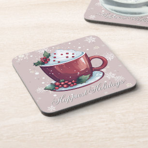 Christmas Cup of Hot Chocolate   Blush Pink Coaster