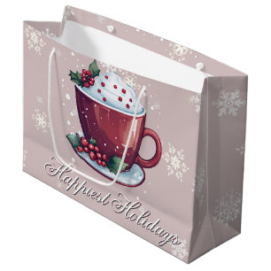 Christmas Cup of Hot Chocolate   Blush Pink Large Gift Bag