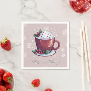 Christmas Cup of Hot Chocolate Blush Pink Napkin