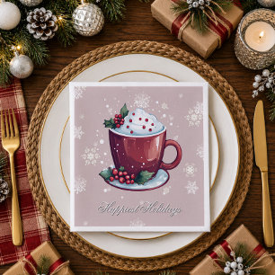 Christmas Cup of Hot Chocolate   Blush Pink Napkin