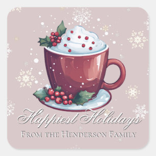 Christmas Cup of Hot Chocolate   Blush Pink Square Sticker