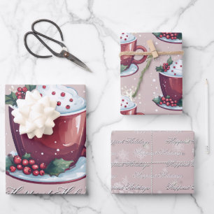 Christmas Cup of Hot Chocolate   Blush Pink Wrapping Paper Sheet
