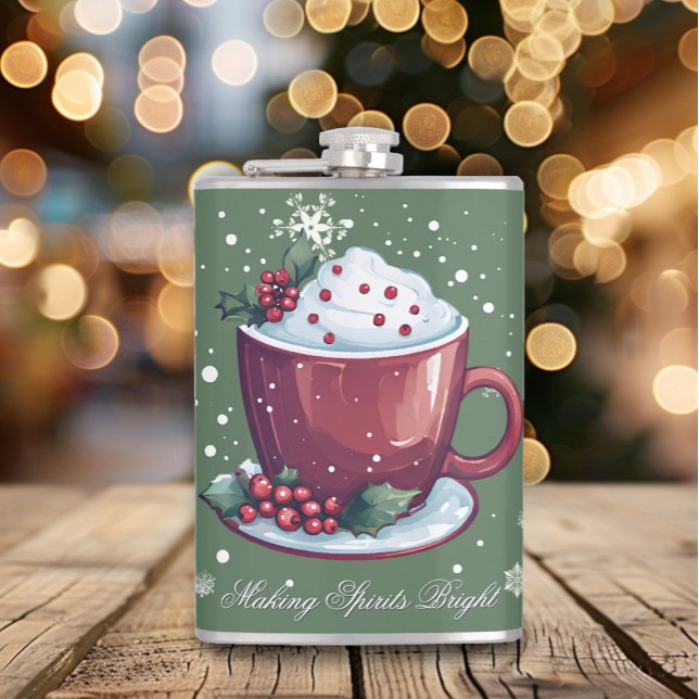 Christmas Cup of Hot Chocolate | Green Hip Flask (Green Christmas Cup of Hot Chocolate Flask)