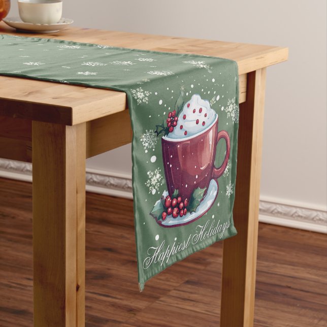 Christmas Cup of Hot Chocolate | Green Medium Table Runner (In Situ)