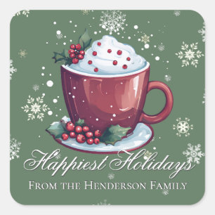 Christmas Cup of Hot Chocolate   Green Square Sticker