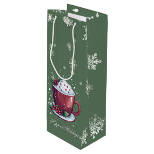Christmas Cup of Hot Chocolate Green Wine Gift Bag
