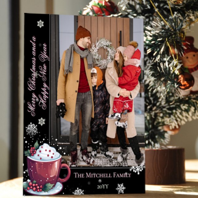 Christmas Cup of Hot Chocolate Holiday | Black (Christmas Cup of Hot Chocolate Holiday Photo Card)