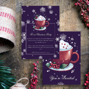 Christmas Cup of Hot Chocolate Party Purple Invitation