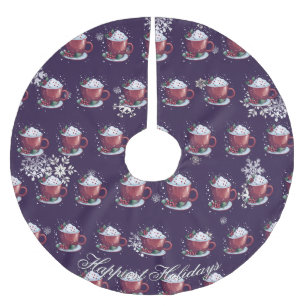 Christmas Cup of Hot Chocolate Purple Brushed Polyester Tree Skirt