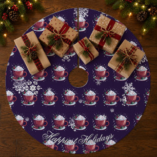Christmas Cup of Hot Chocolate Purple Fleece Tree Skirt
