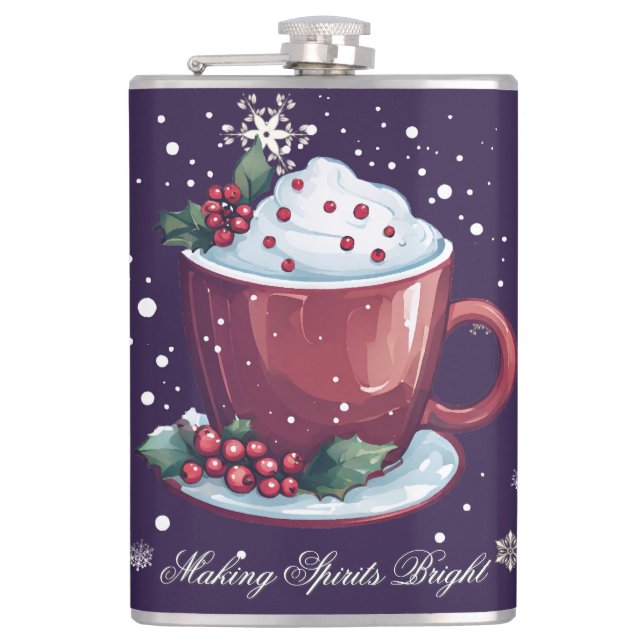 Christmas Cup of Hot Chocolate | Purple Hip Flask (Front)