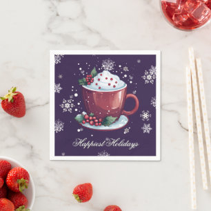 Christmas Cup of Hot Chocolate   Purple Napkin