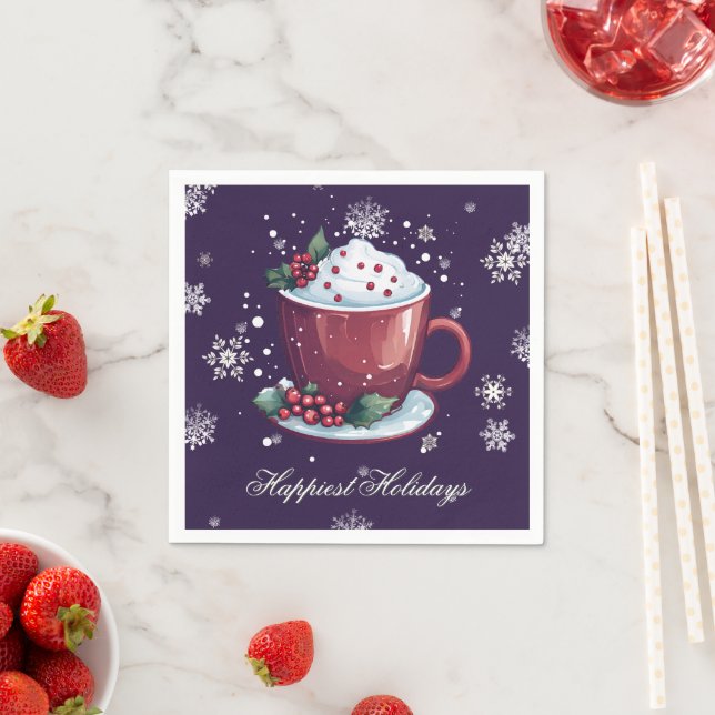 Christmas Cup of Hot Chocolate | Purple Napkin (Insitu)