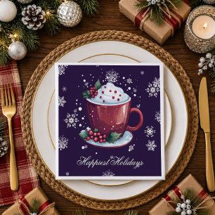 Christmas Cup of Hot Chocolate   Purple Napkin