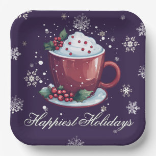 Christmas Cup of Hot Chocolate   Purple Paper Plate