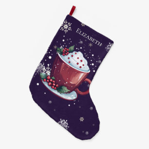 Christmas Cup of Hot Chocolate Purple Personalized Large Christmas Stocking