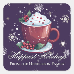 Christmas Cup of Hot Chocolate   Purple Square Sticker