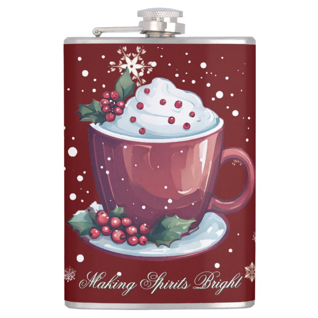 Christmas Cup of Hot Chocolate | Red Hip Flask (Front)