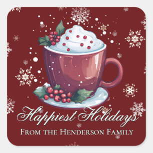 Christmas Cup of Hot Chocolate   Red Square Sticker