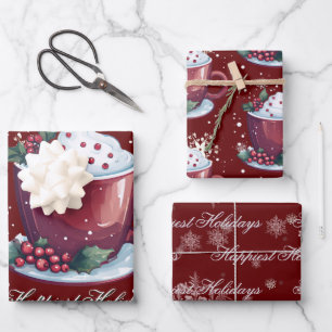 Christmas Cup of Hot Chocolate   Red Wrapping Paper Sheet