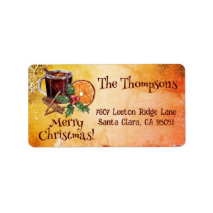 Christmas Cup Orange Holly Berry Cinnamon Address Label