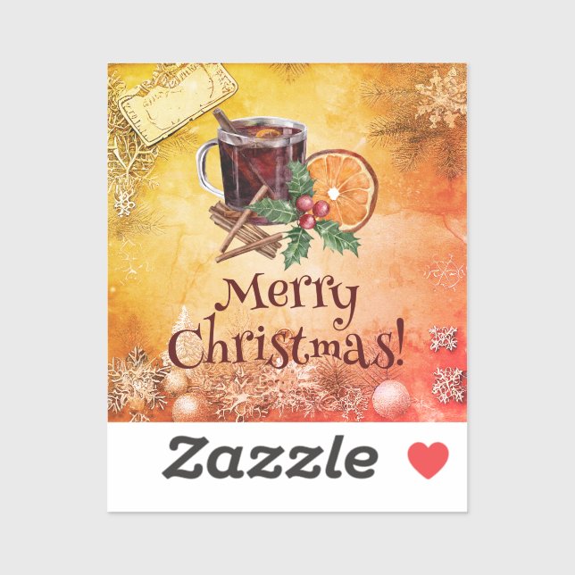 Christmas Cup Orange Holly Berry Cinnamon Greeting (Sheet)