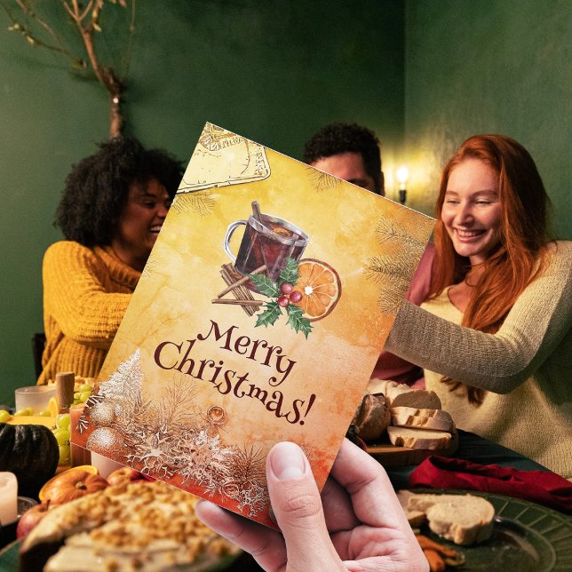 Christmas Cup Orange Holly Berry Cinnamon Greeting Holiday Postcard (Creator Uploaded)
