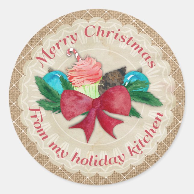 Christmas cupcake bow pinecone from the kitchen of classic round sticker (Front)