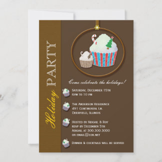Christmas Cupcake Chocolate Brown Holiday Party Invitation
