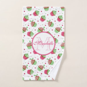 Christmas cupcake design, Name & Monogram Hand Towel