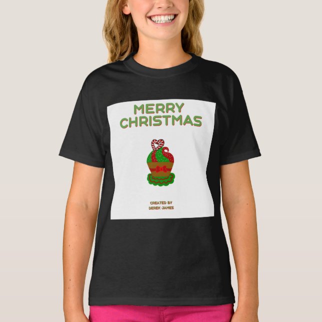 Christmas Cupcake Girl's Black Basic T Shirt (Front)