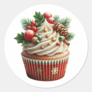 Christmas Cupcake Holidays  Classic Round Sticker