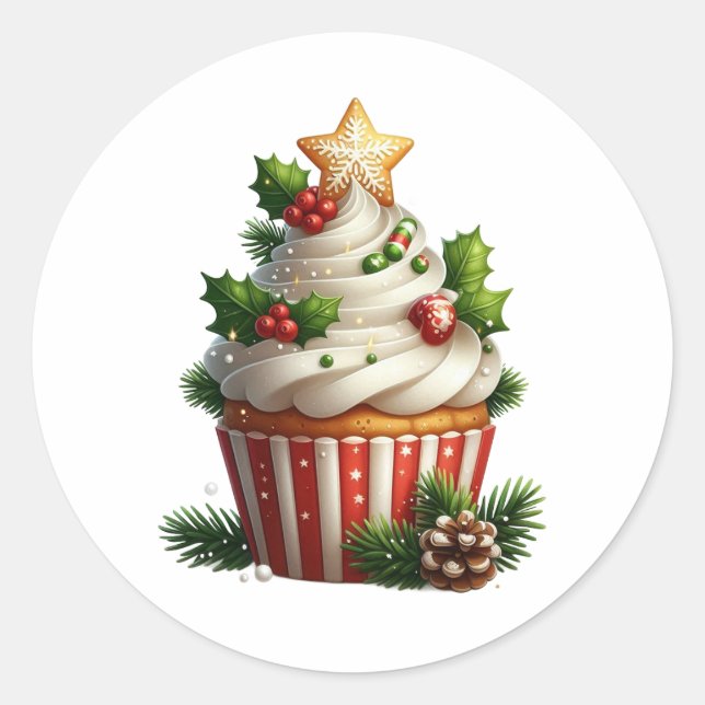 Christmas Cupcake Simple Seasonal Classic Round Sticker (Front)