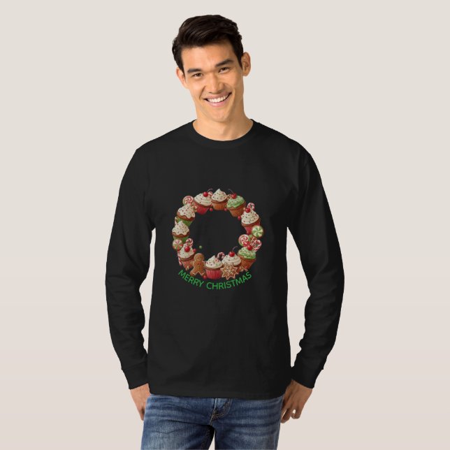 Christmas Cupcake Wreath T-Shirt (Front Full)