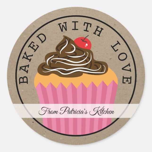 Christmas Cupcakes Baked With Love Kraft Classic Round Sticker (Front)